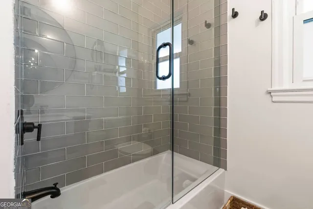 a bathroom with a bathtub