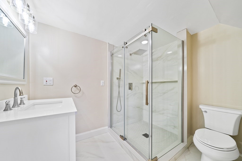 70 Burdean Road Newton, MA 02459 - Photo 30 of 38 a bathroom with a shower sink mirror and toilet