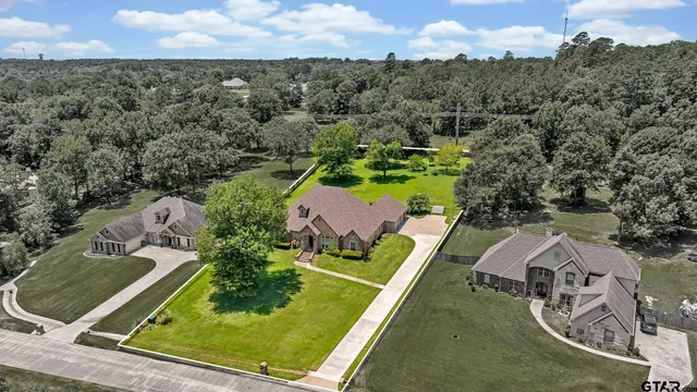 an aerial view of a house with a garden