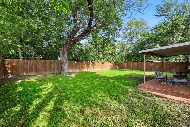 a view of a backyard with a slide
