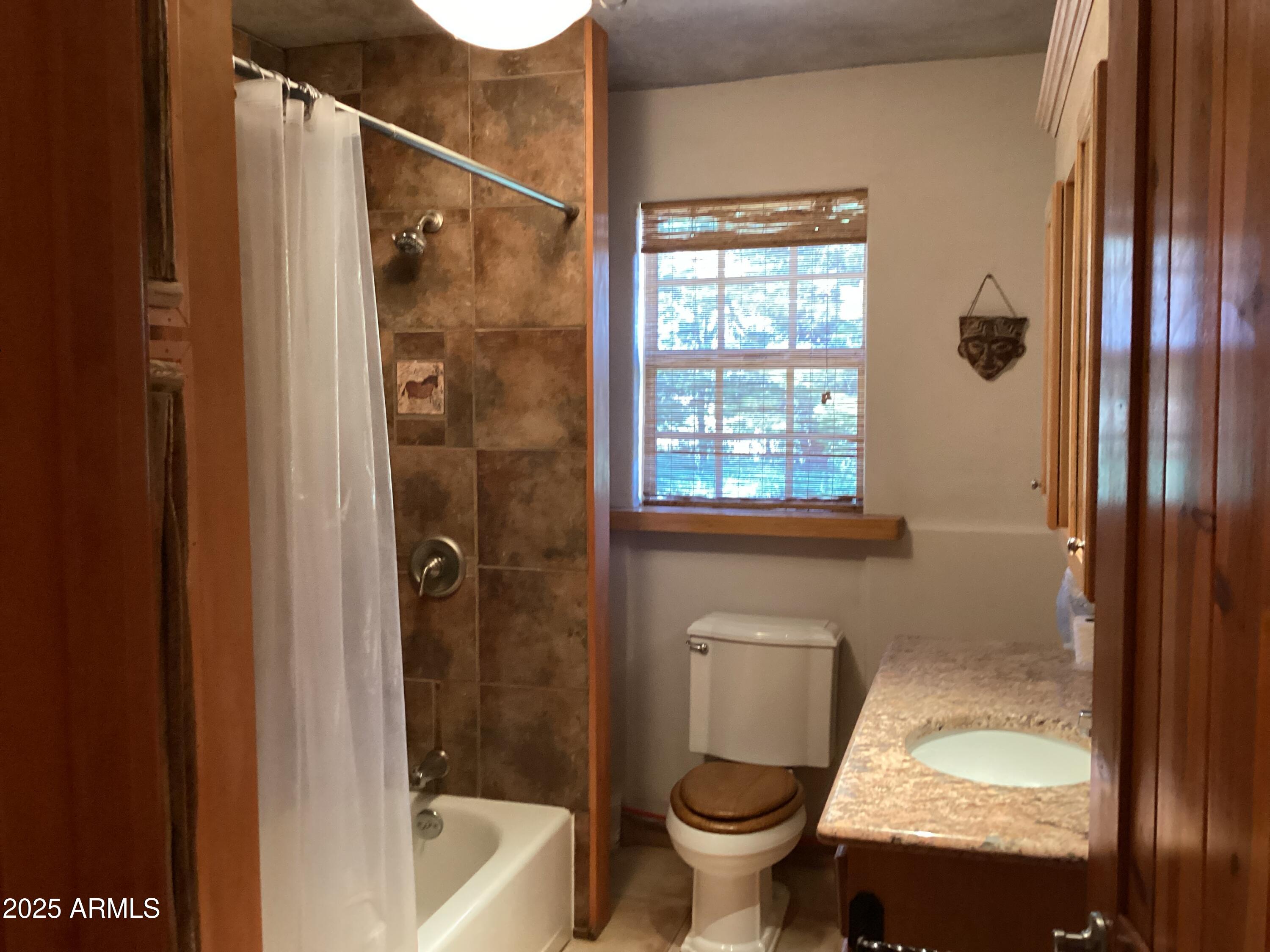 10023 North Bell Road Elfrida, AZ 85610 - Photo 19 of 51 a bathroom with a granite countertop bathtub shower sink vanity and toilet