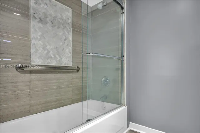 a bathroom with a bathtub