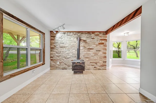 a living room with a large window