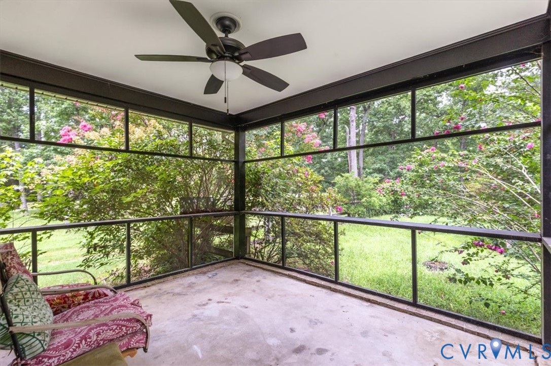 20101 River Road Chesterfield, VA 23838 - Photo 13 of 44 Screened porch featuring a ceiling fan with integr