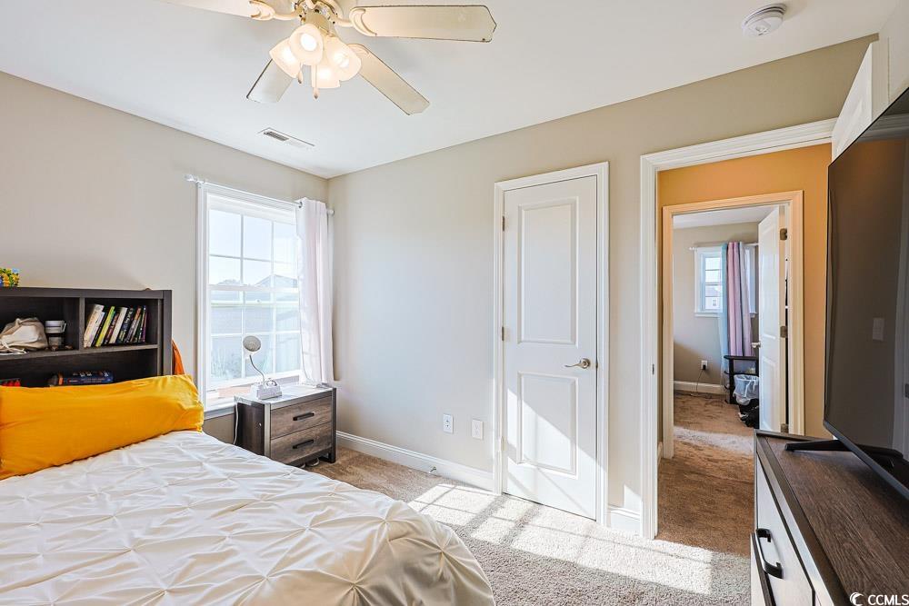 724 Hobonny Loop Longs, SC 29568 - Photo 25 of 40 Bedroom with light colored carpet, multiple windows, and ceiling fan