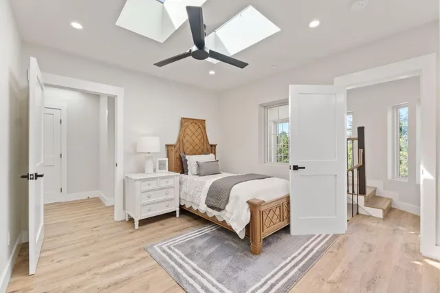 a view of balcony with couch and wooden floor