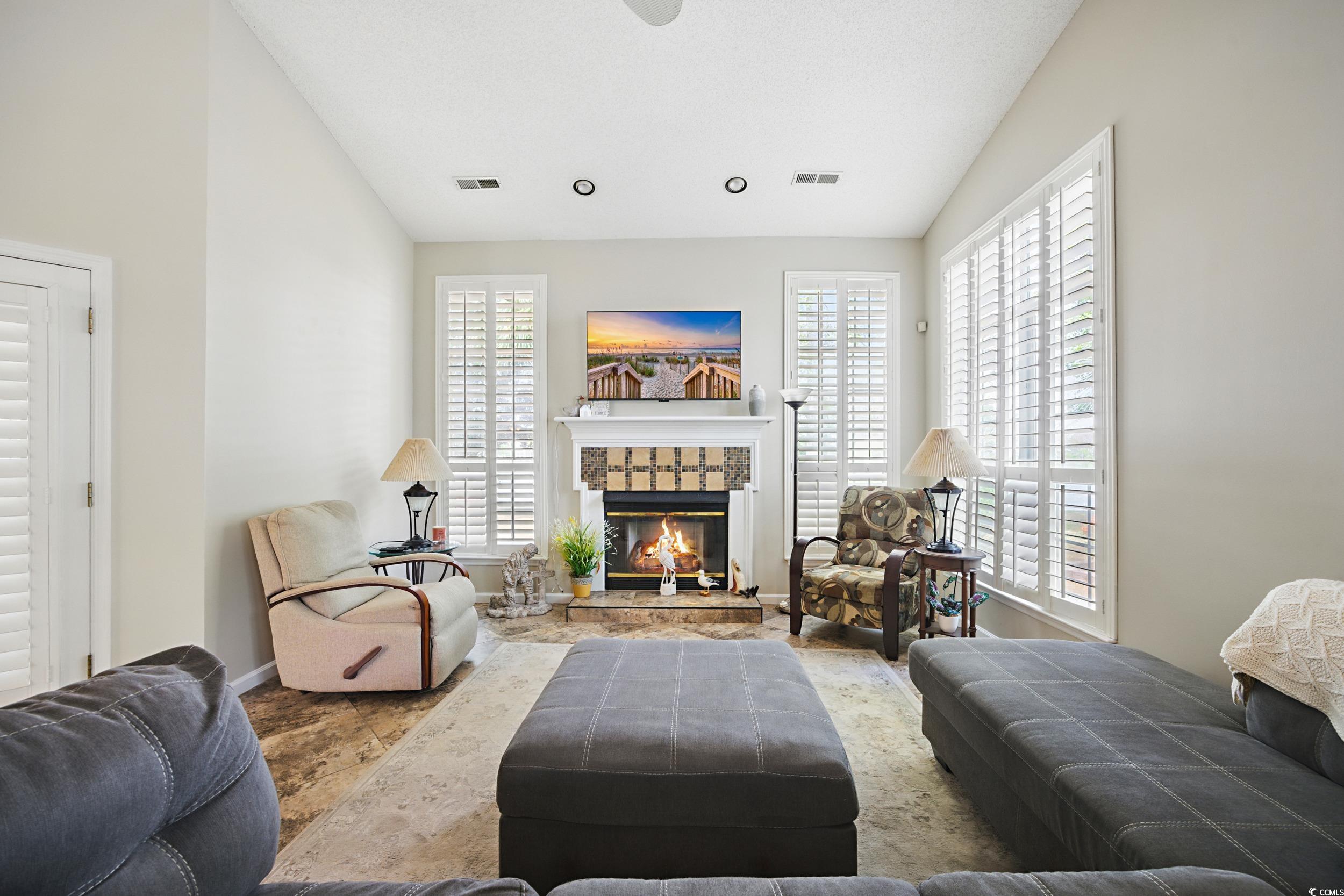 1673 Coventry Road Surfside Beach, SC 29575 - Photo 10 of 30 Living area featuring visible vents, lofted ceilin