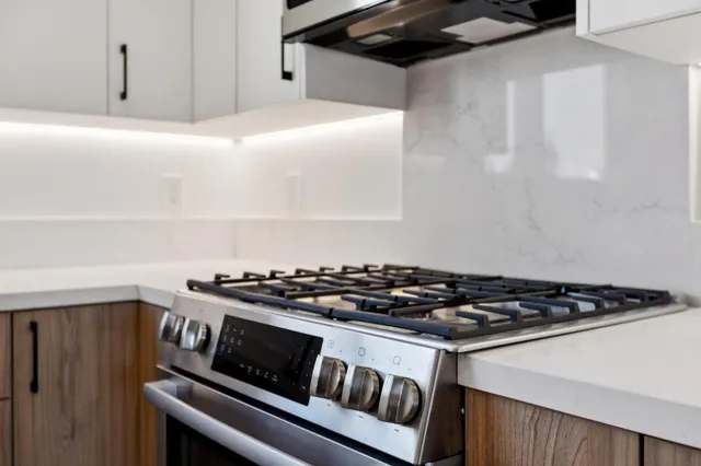 a close up of a stove top oven