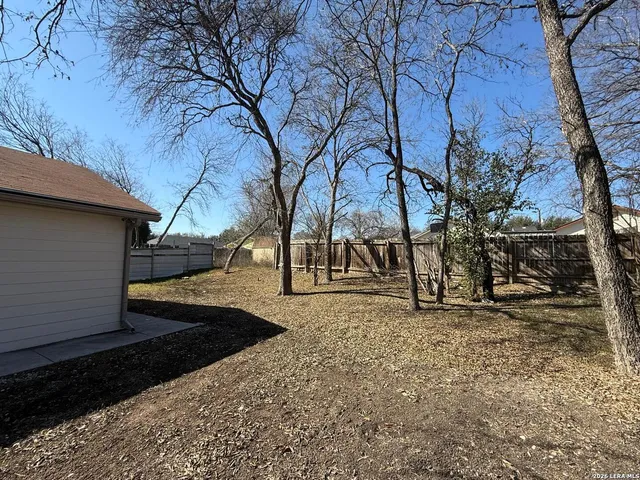 a view of a yard with trees