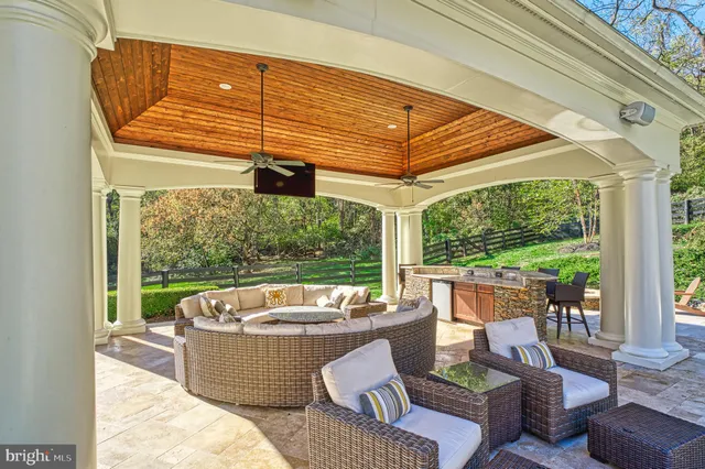 a living room with large furniture