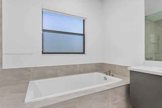 a bathroom with a bathtub
