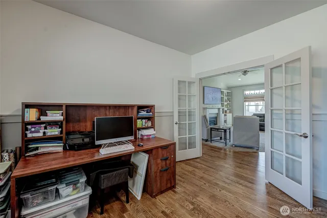 a view of a workspace with furniture