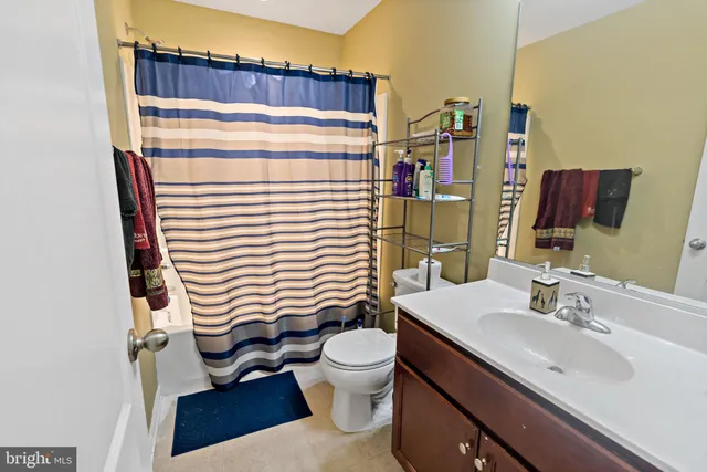 a bathroom with a sink a toilet and shower curtain