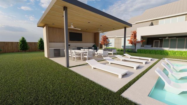 a view of a swimming pool with a patio