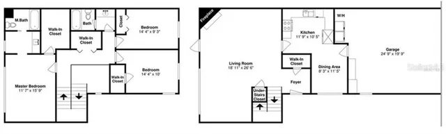 a picture of a room with a refrigerator and a white refrigerator