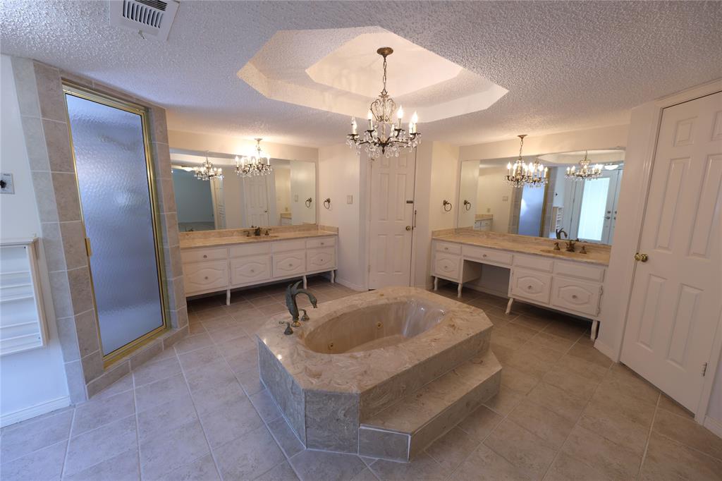 907 Red Oak Creek Road Ovilla, TX 75154 - Photo 15 of 20 a bathroom with double vanity sink a mirror a lamp and bathtub