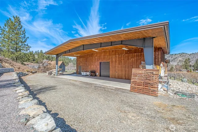 a view of a garage with furniture