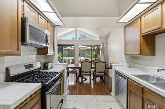 a kitchen with lots of counter top space