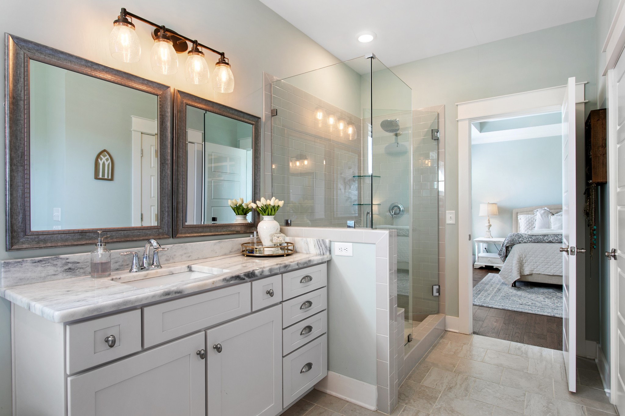 700 Beamon Drive Franklin, TN 37064 - Photo 27 of 47 a bathroom with a granite countertop sink mirror and double