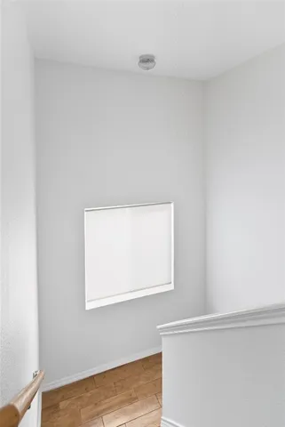 a view of a small space with a window