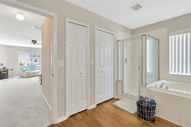 a view of a hallway with workspace