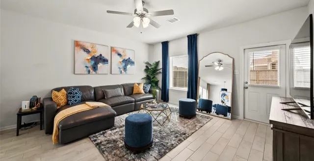 a living room with furniture