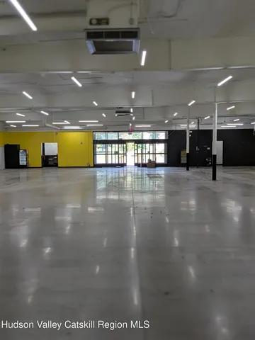 a view of an empty room with a yellow plant