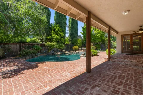 a view of a porch with a backyard
