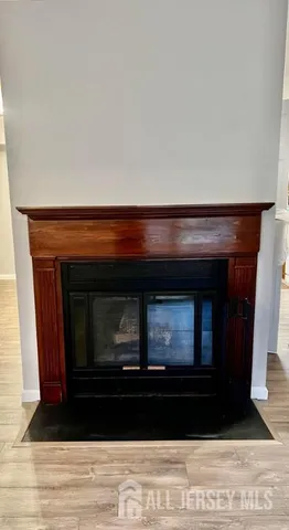a living room with a fireplace