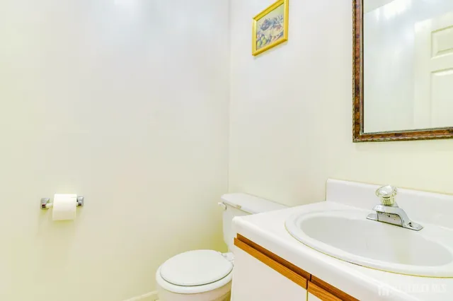 a bathroom with a sink a toilet and mirror