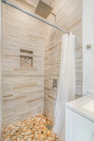 a bathroom with a shower
