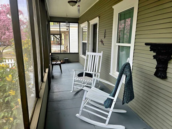 a view of porch with seating space