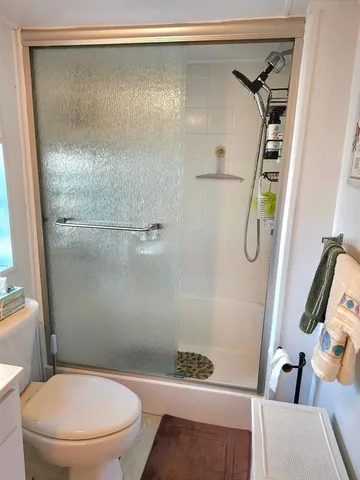 a bathroom with a sink a mirror and a shower