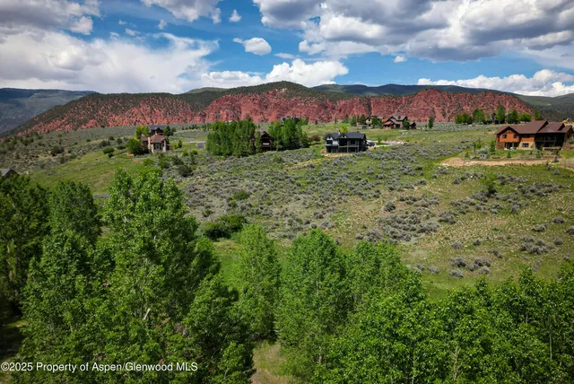 a view of a city with lush green forest