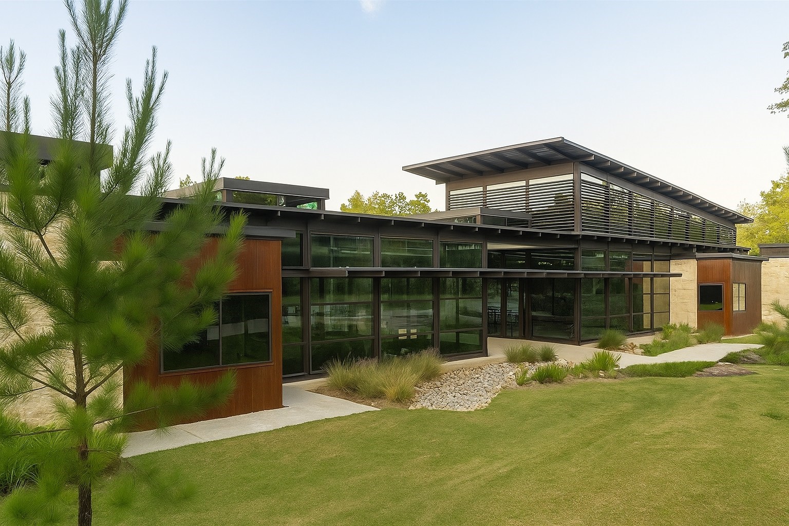 107 Yellow Perch Way Conroe, TX 77318 - Photo 36 of 44 The Woodlands Hills community amenity center featuring modern architecture and thoughtfully designed spaces for resident enjoyment.