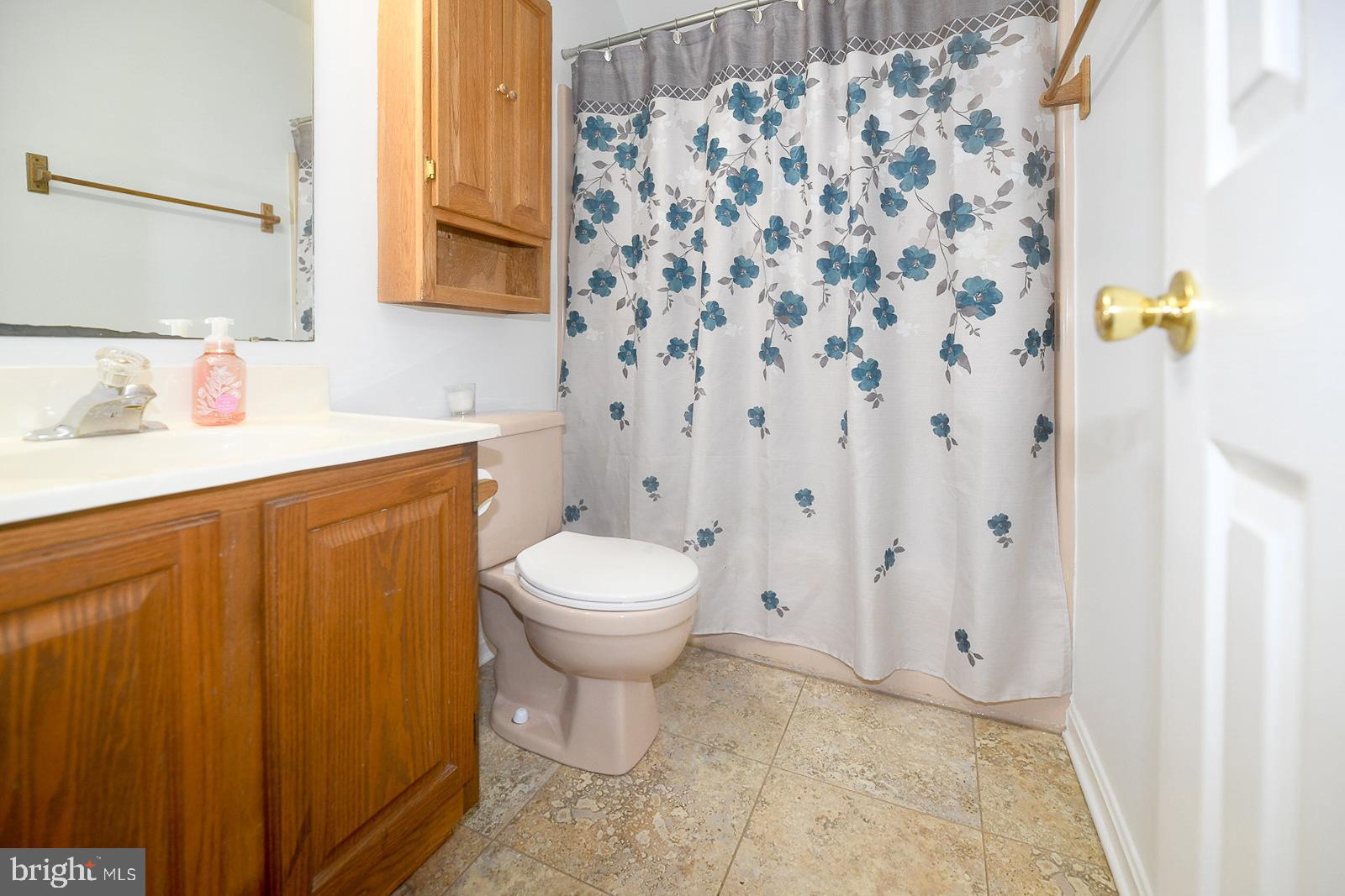 605 Planters Wharf Road Lusby, MD 20657 - Photo 23 of 45 a bathroom with a sink a toilet and shower curtain