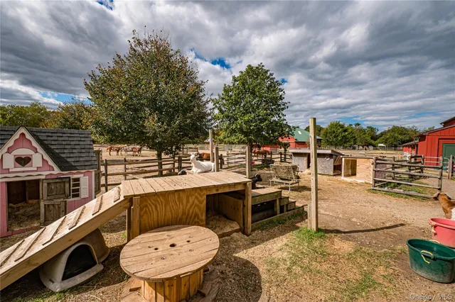 a view of a chairs and table in backyard