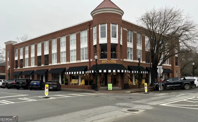 a front view of a building with street