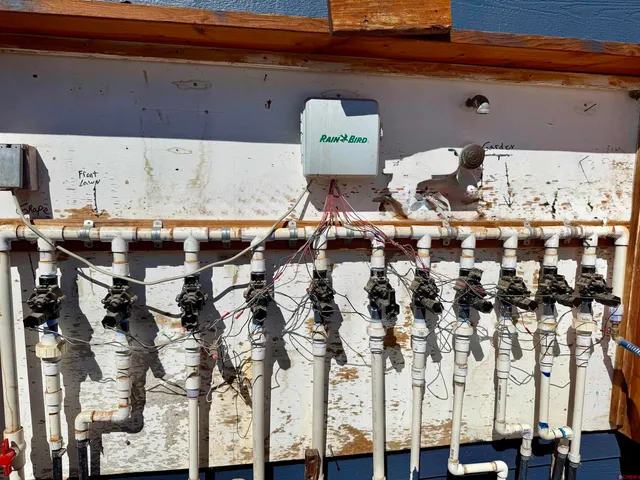 a view of a house with a yard and potted plants