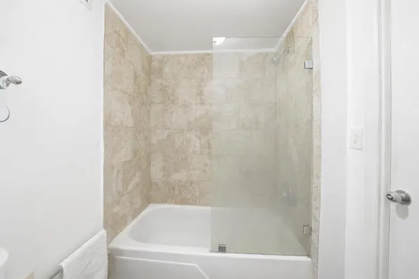 a bathroom with a bathtub