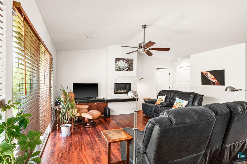 3825 Kenroy Road Hermantown, MN 55811 - Photo 10 of 28 Living room with ceiling fan and hardwood / wood-style flooring