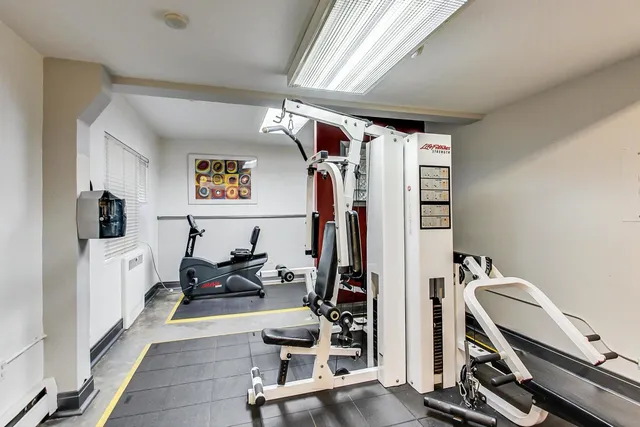 a view of a room with gym equipment