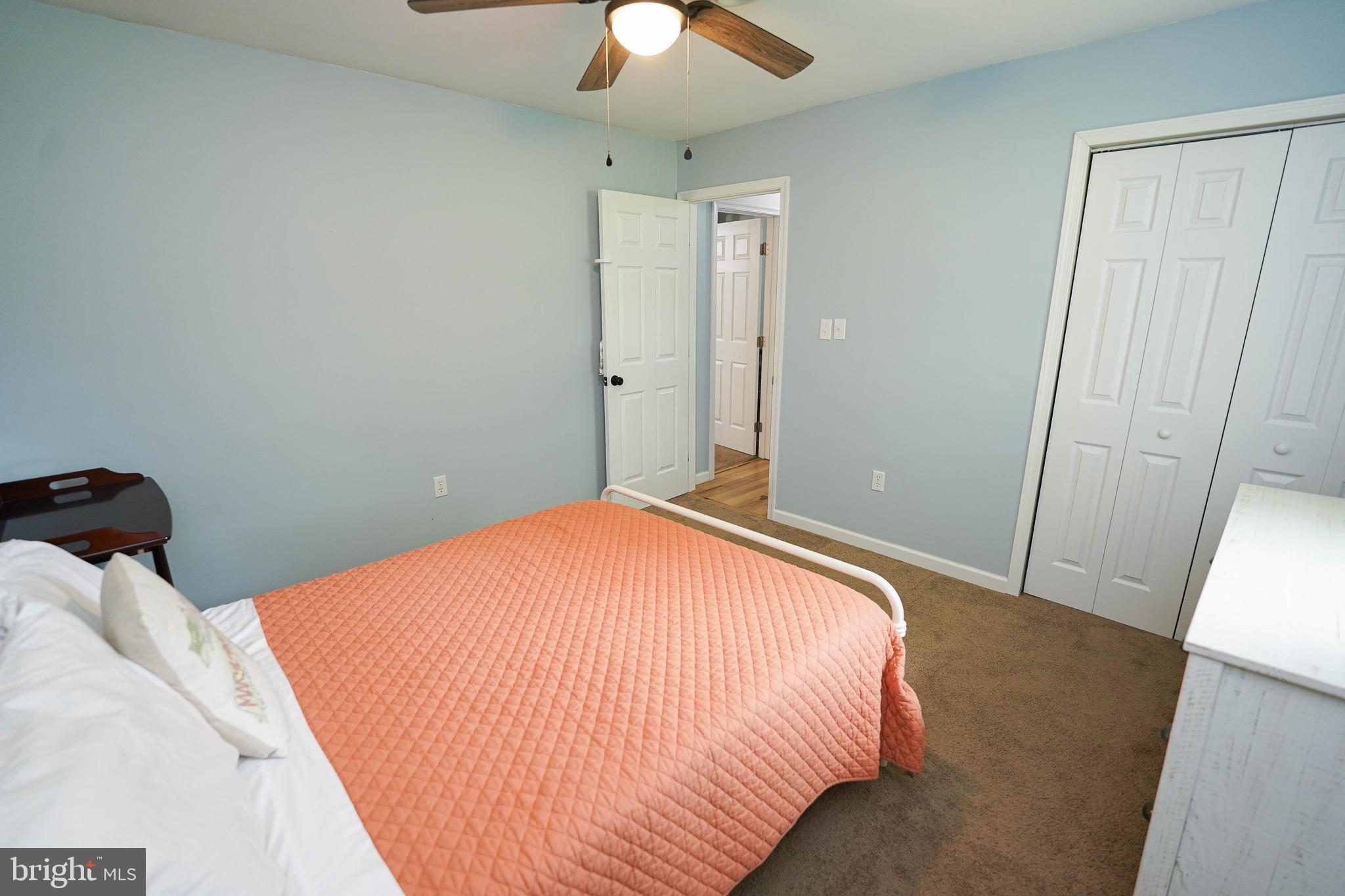 7209 Opal Circle Hebron, MD 21830 - Photo 35 of 41 a bedroom with a bed and a chandelier fan
