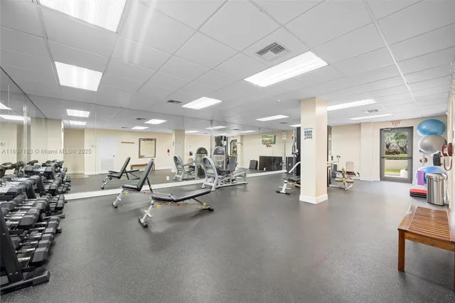 a view of a room with gym equipment