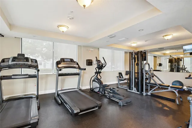a view of a room with gym equipment