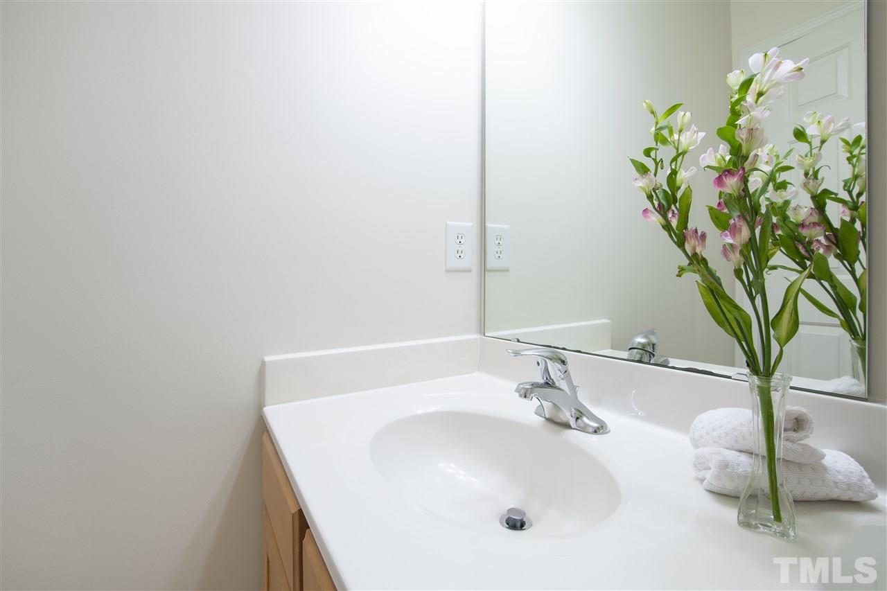 8918 Thornton Garden Lane Raleigh, NC 27616 - Photo 18 of 26 a bathroom with a sink a mirror and a potted plant