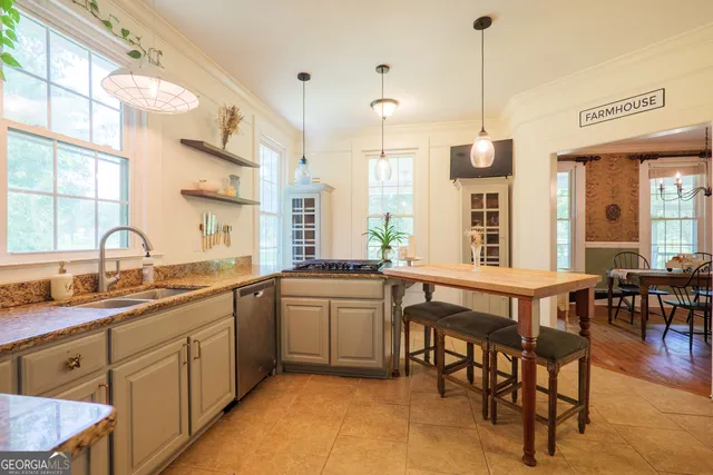 a kitchen with lots of counter top space