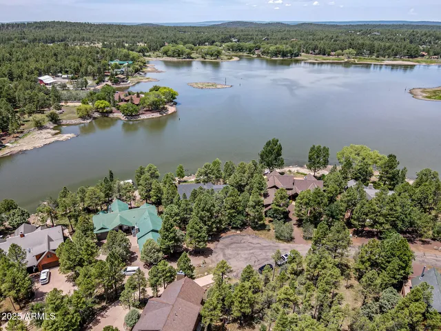 an aerial view of residential house with outdoor space and trees all around