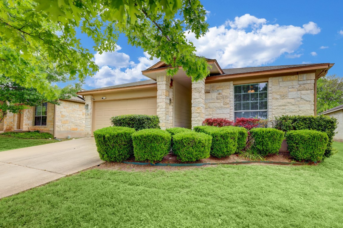 a front view of a house with garden