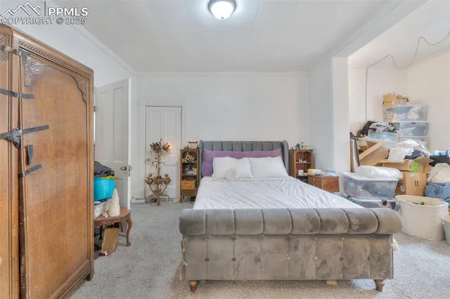 a bedroom with a bed and furniture